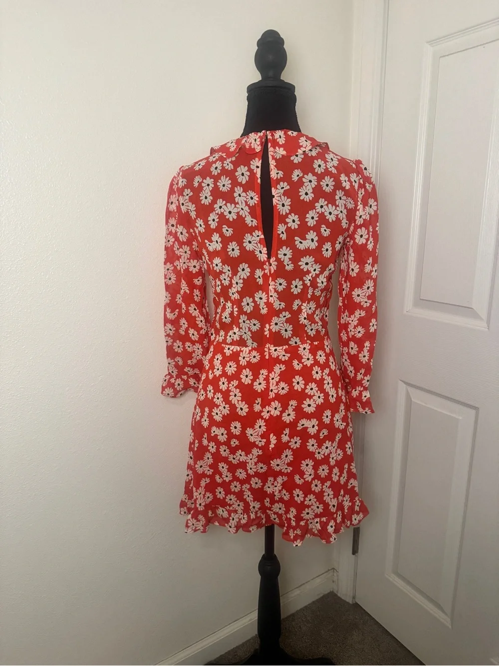 Reformation Stevie Dress Oopsie Daisy Red Floral Mini‎ Dress Size 4 Ruffle Hem
